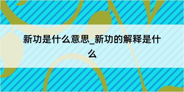 新功是什么意思_新功的解释是什么