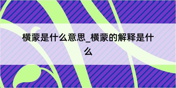 横蒙是什么意思_横蒙的解释是什么