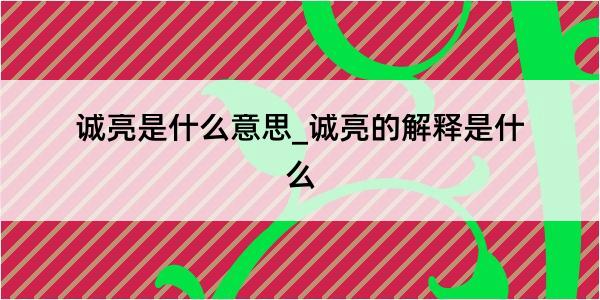 诚亮是什么意思_诚亮的解释是什么