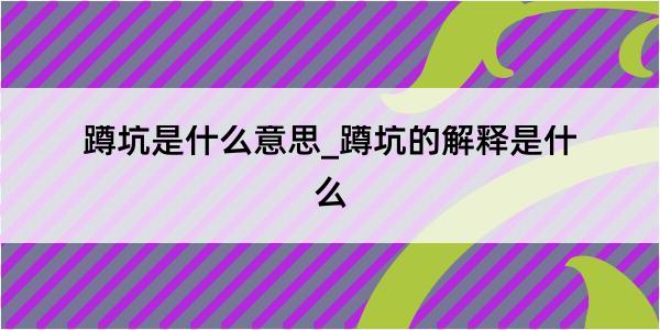 蹲坑是什么意思_蹲坑的解释是什么