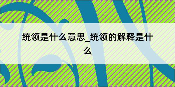 统领是什么意思_统领的解释是什么