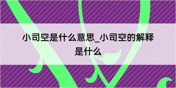 小司空是什么意思_小司空的解释是什么