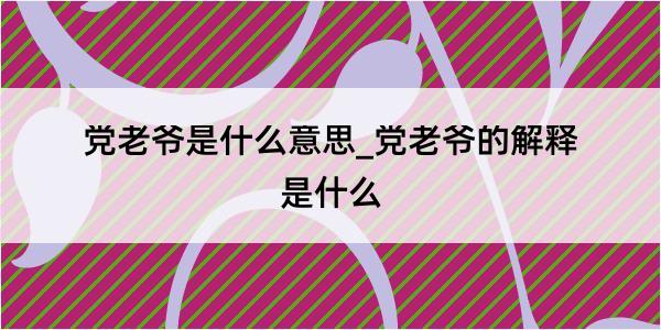 党老爷是什么意思_党老爷的解释是什么