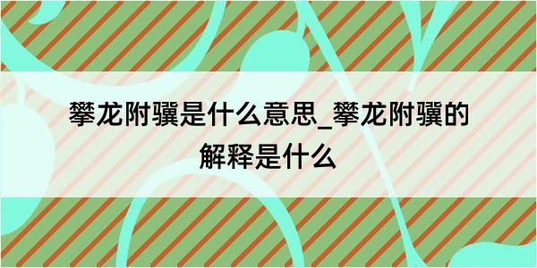 攀龙附骥是什么意思_攀龙附骥的解释是什么