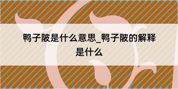 鸭子陂是什么意思_鸭子陂的解释是什么