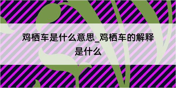 鸡栖车是什么意思_鸡栖车的解释是什么