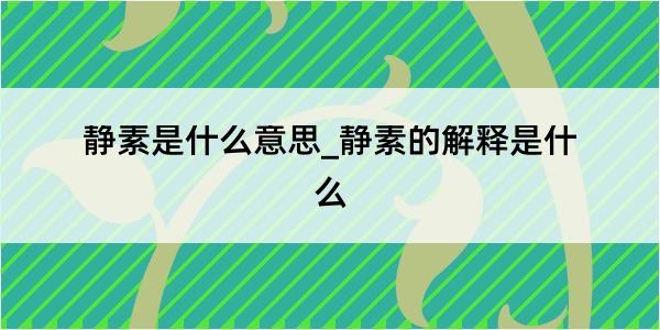 静素是什么意思_静素的解释是什么