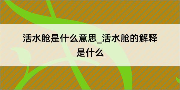 活水舱是什么意思_活水舱的解释是什么