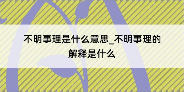 不明事理是什么意思_不明事理的解释是什么