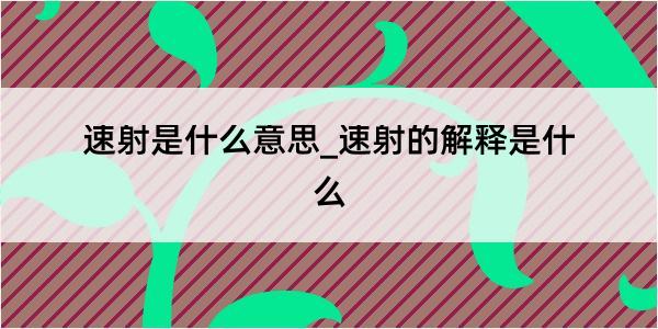 速射是什么意思_速射的解释是什么