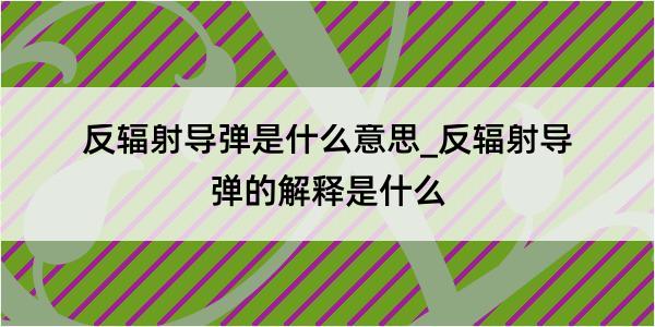 反辐射导弹是什么意思_反辐射导弹的解释是什么