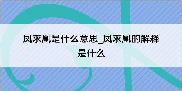 凤求凰是什么意思_凤求凰的解释是什么