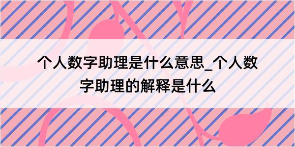 个人数字助理是什么意思_个人数字助理的解释是什么