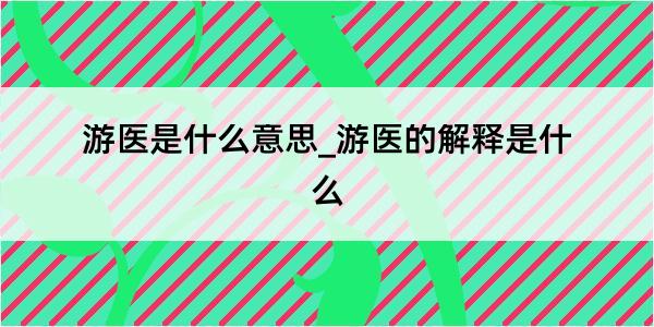 游医是什么意思_游医的解释是什么