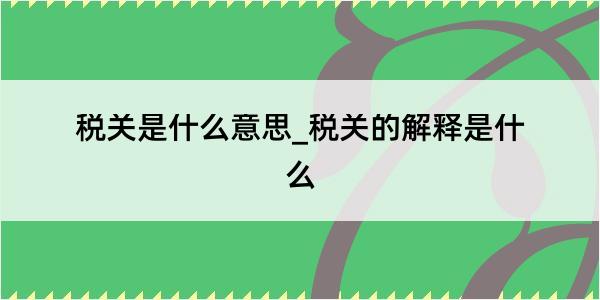 税关是什么意思_税关的解释是什么