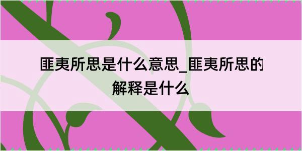 匪夷所思是什么意思_匪夷所思的解释是什么