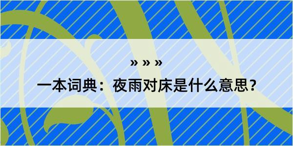 一本词典：夜雨对床是什么意思？