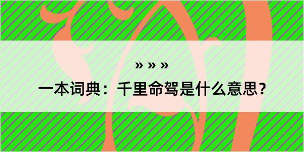 一本词典：千里命驾是什么意思？