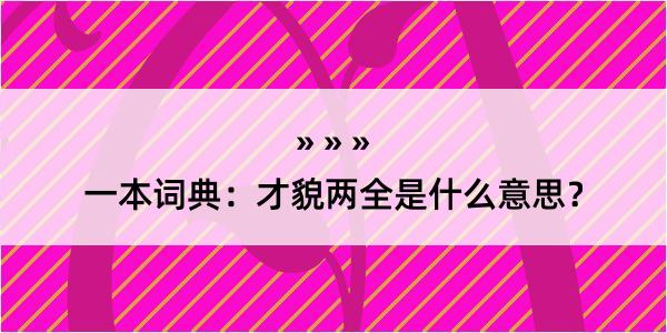 一本词典：才貌两全是什么意思？