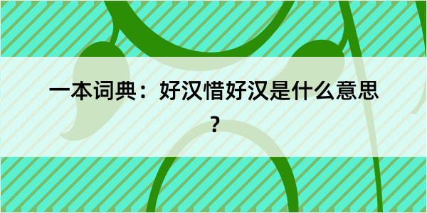 一本词典：好汉惜好汉是什么意思？