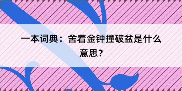 一本词典：舍着金钟撞破盆是什么意思？