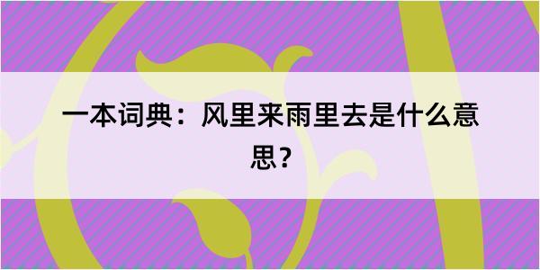 一本词典：风里来雨里去是什么意思？