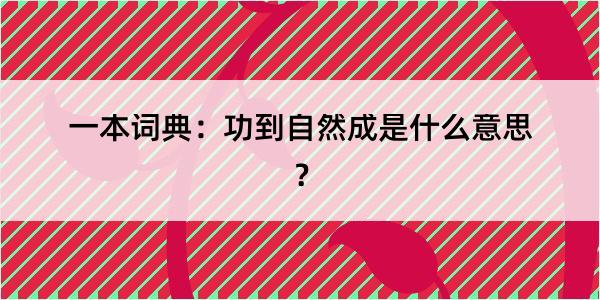 一本词典：功到自然成是什么意思？