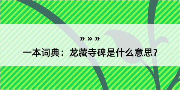 一本词典：龙藏寺碑是什么意思？