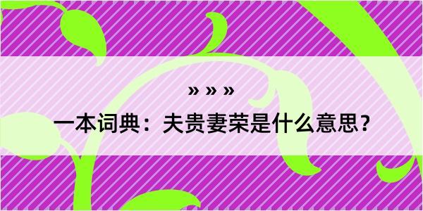 一本词典：夫贵妻荣是什么意思？