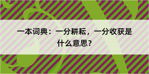 一本词典：一分耕耘，一分收获是什么意思？