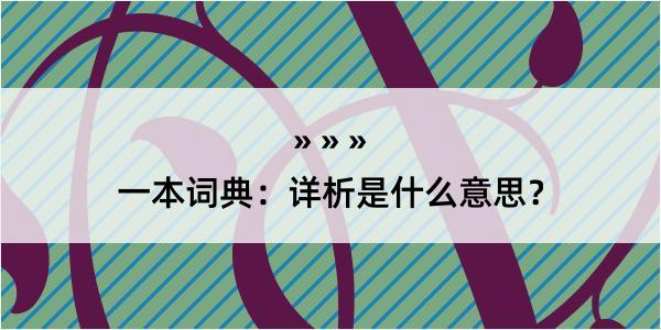 一本词典：详析是什么意思？