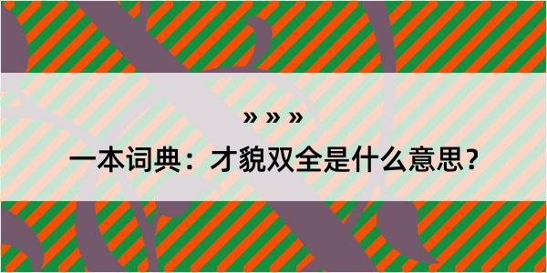 一本词典：才貌双全是什么意思？