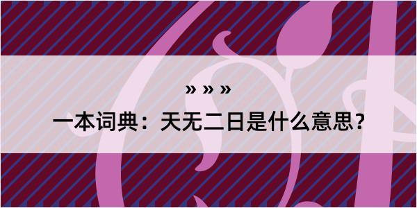 一本词典：天无二日是什么意思？