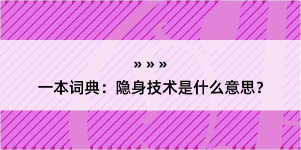 一本词典：隐身技术是什么意思？