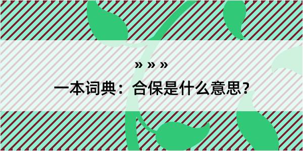 一本词典：合保是什么意思？