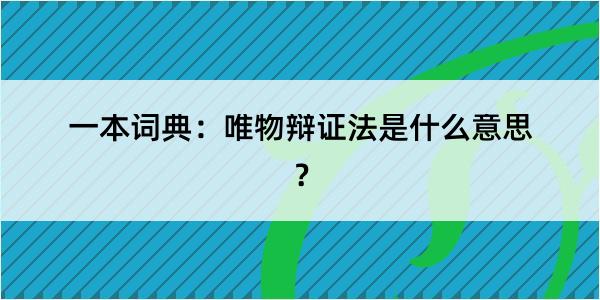 一本词典：唯物辩证法是什么意思？