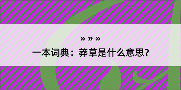 一本词典：莽草是什么意思？