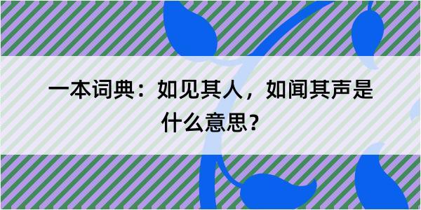 一本词典：如见其人，如闻其声是什么意思？