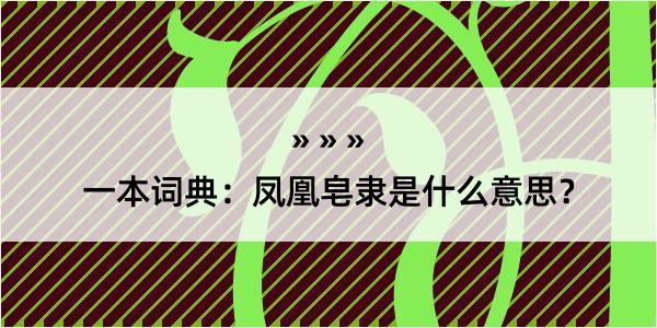 一本词典：凤凰皂隶是什么意思？