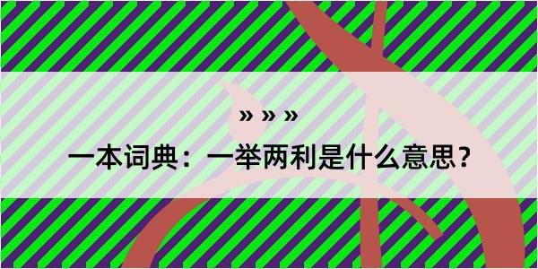 一本词典：一举两利是什么意思？