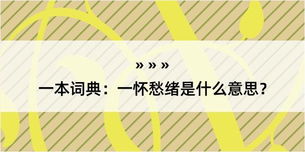 一本词典：一怀愁绪是什么意思？