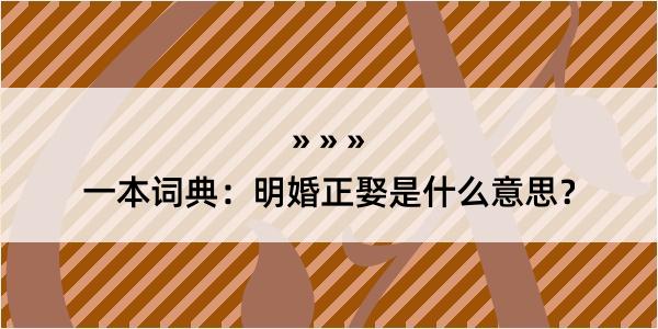 一本词典：明婚正娶是什么意思？