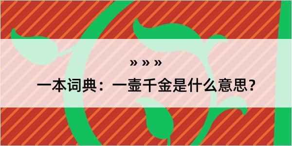 一本词典：一壸千金是什么意思？