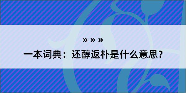 一本词典：还醇返朴是什么意思？