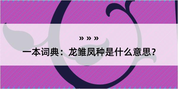 一本词典：龙雏凤种是什么意思？