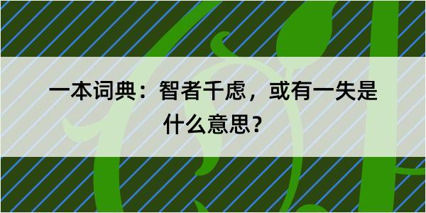 一本词典：智者千虑，或有一失是什么意思？