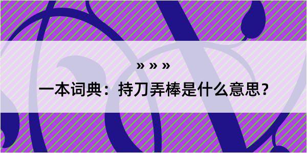 一本词典：持刀弄棒是什么意思？