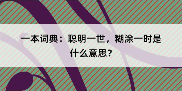 一本词典：聪明一世，糊涂一时是什么意思？