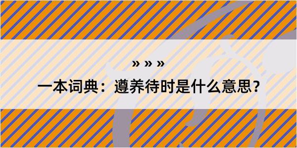 一本词典：遵养待时是什么意思？