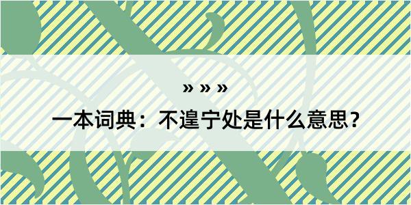 一本词典：不遑宁处是什么意思？